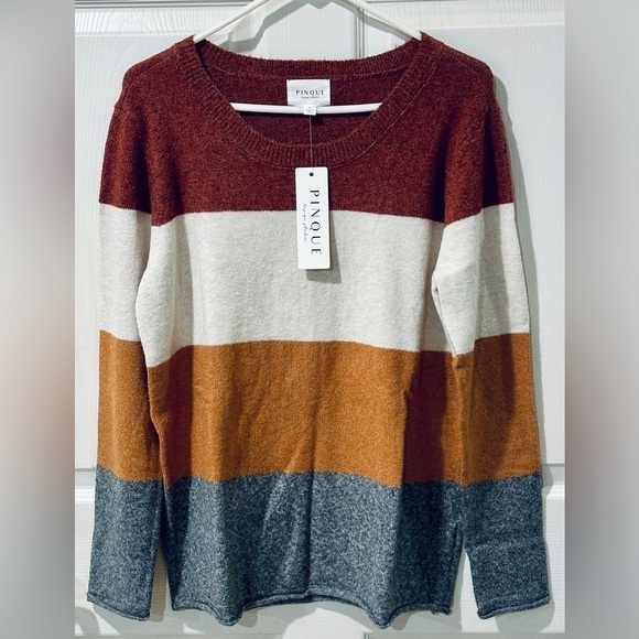 *NWT* Pinque Color Block Crewneck Brushed Knit Sweater Rust Stone Combo Size XL - Picture 3 of 8